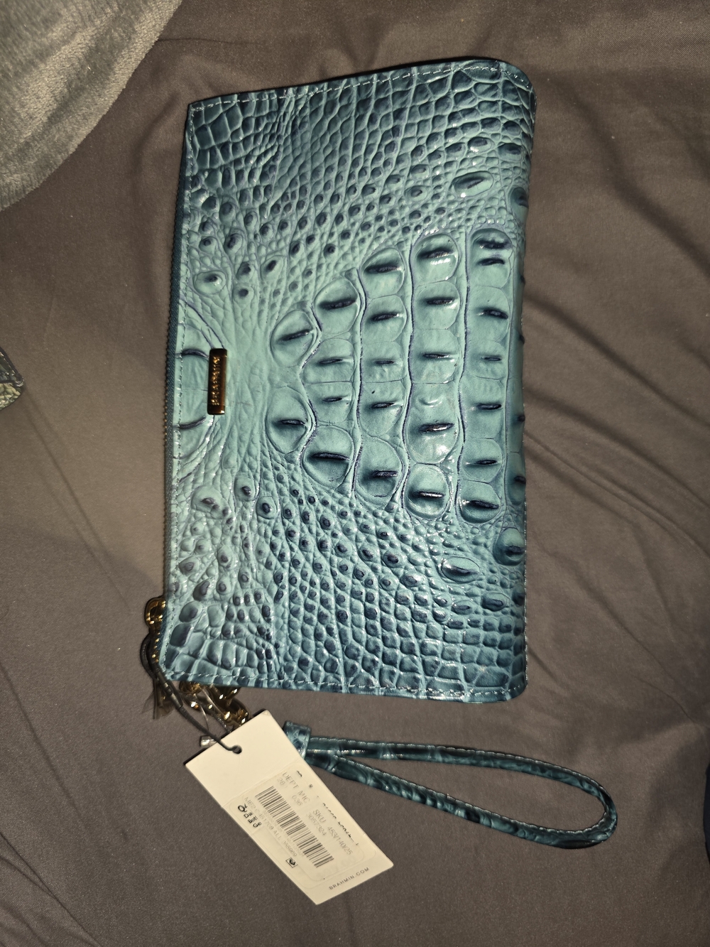 Brahmin Teal Croc-Embossed Wristlet Clutch